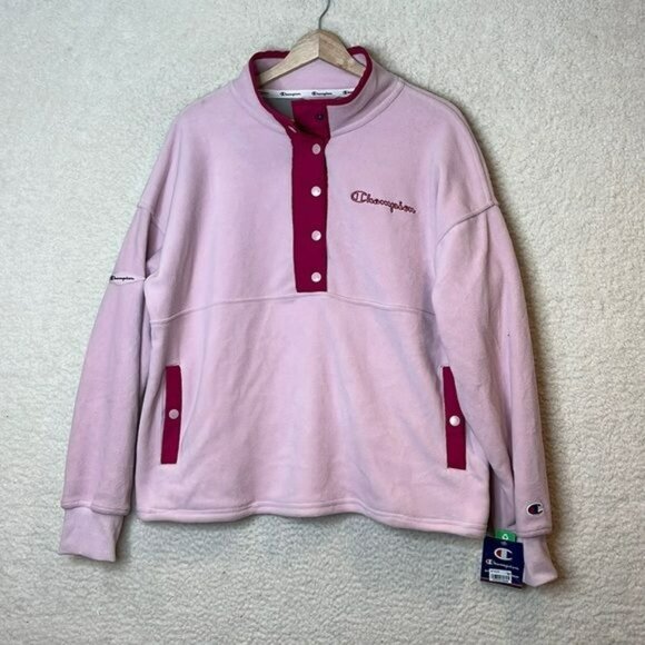 NWT Champion Womens Hush Pink Explorer Fleece Snap Jacket LARGE - Picture 3 of 9